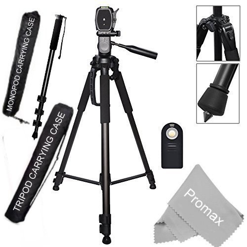 Promax Professional 72" Tripod + Pro 72" Monopod for all Canon Sony, Nikon, Samsung, Panasonic, Olympus, Kodak, Fuji, Cameras &amp; Camcorders + Universal Wireless Remote + Premium Quality Cleaning Cloth!