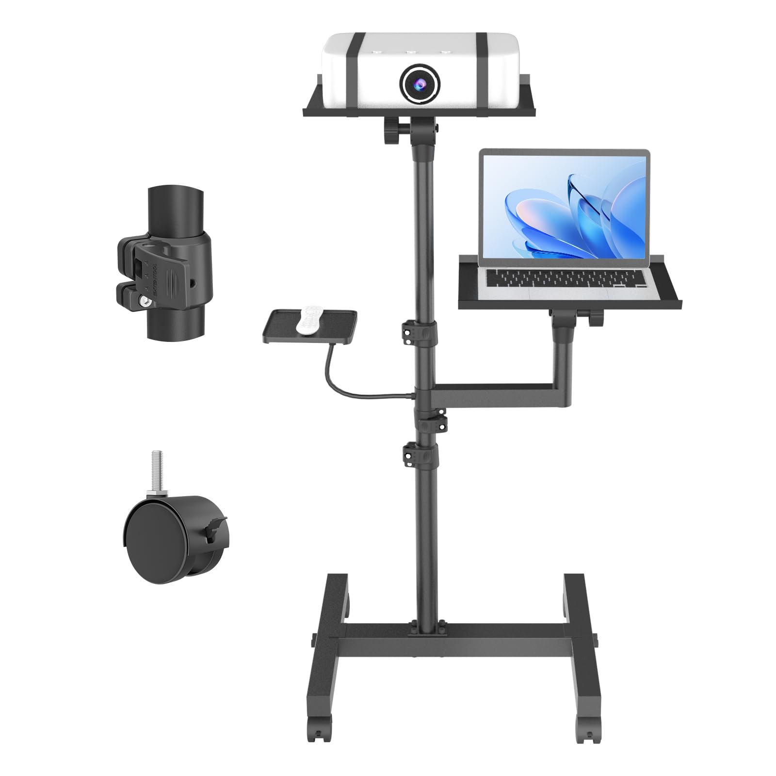 Photo 1 of GSOW 2 Shelves Mobile Projector Stand, Rolling Laptop Stand Adjustable Height to 47 Inches, Podium Stands with Ventilated Tray, Heavy Duty, Laptop Floor Stand for Office, Home, Stage, DJ