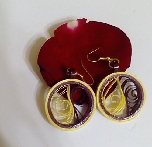 Yellow and Meroon paper quilled hoop earrings