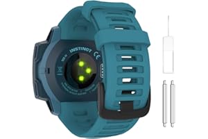 MoKo Watch Strap Compatible with Garmin Instinct Esports/Solar/Tactical/Tide Military Watch,Soft Silicone Adjustable Replacement Band Fit Garmin Instinct 2 Sports GPS Smart Watch - Lake Blue