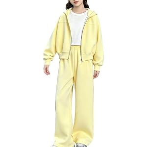 Girls Hoodies Sweatsuits Cropped Zip up Sweatshirt Wide Leg Sweatpants Sets Teen Kids Long Sleeve Tops Baggy Pants