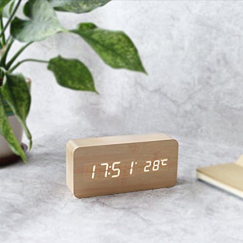 PiLife Creative Modern Fashioned Digital Alarm Clock with LED display and Voice Control,Simple Decorative Silent Nightstand Clock(Light)