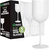 PARTY BARGAINS 12 oz Disposable Plastic Wine Goblets, Shatter-Resistant BPA-Free Stemmed Wine Cups for Weddings, Events & Outdoor Entertaining, White, 5 Pack