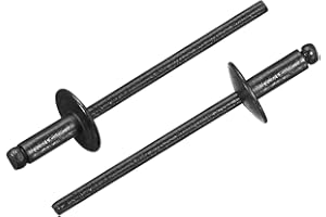 uxcell 50Pcs 1/8"x5/16" Large Flange Head Blind Rivets, Zinc-Plated Carbon Steel Grip and Mandrel Cap Blind Rivets, Black