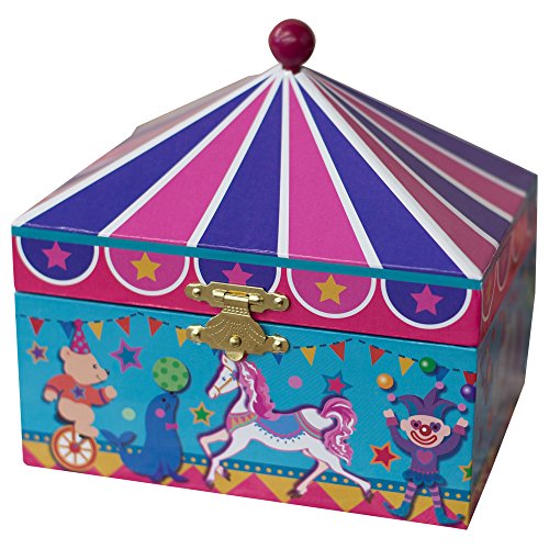 Splendid Music Box Co. Multicolored Magical Stripe Carousel of Horses Papier Musical Jewelry Box Plays Swan Lake