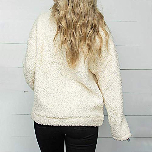 AOJIAN Women Jacket Long Sleeve Outwear Plush Zipper Pockets Pure Color Sweatshirt Coat White - Thumbnail 2