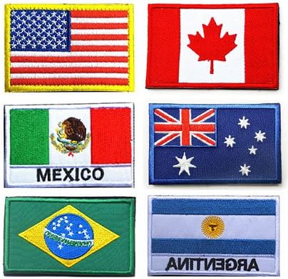 National Flag Patches, TOWEE 6 Pack US Flag/Canada Flag/Mexico Flag/Australia Flag/Brazil Flag/Argentina Flag Military Embroidered Border Morale Patches