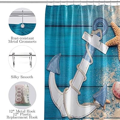 Beach Shower Curtain Anchor and Seashell Conch Shower Curtains Seashell Starfish Bathroom Shower Curtain Decor Durable… 51Hm3OgtTbL