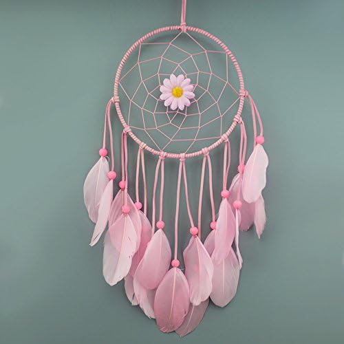 HuiJv Handmade Indian Real Feathers Dream Catcher Wall Hanging Car Hanging Decoration Ornament Dia 5.9"15.7inch Pink flowers