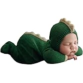 Vomdrok Newborn Photography Props Baby Boy Photo Shoot Outfits Knit Dinosaur Romper Hat Set Infants Boy Picture Photo Costume