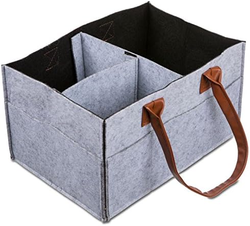 Baby Diaper Caddy - Diaper Storage Caddy Organizer with Compartments, Nursery Storage Bin for Diapers and Baby Wipes, Grey, Large, Nappy Bags for Mom
