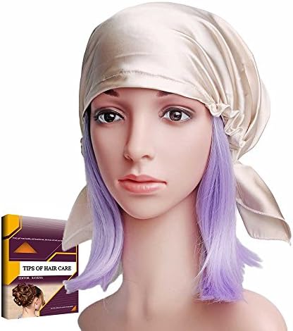 Savena 100% Mulberry Silk Night Sleeping Cap X-Large Size for Thick and Long Hair Bonnet Hat Warm Soft Many Colors, Hair Care Ebook Included (Beige)