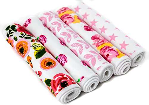 KiddyStar Baby Burp Cloths for Girls, Organic Cotton, 5 Pack, Large 21