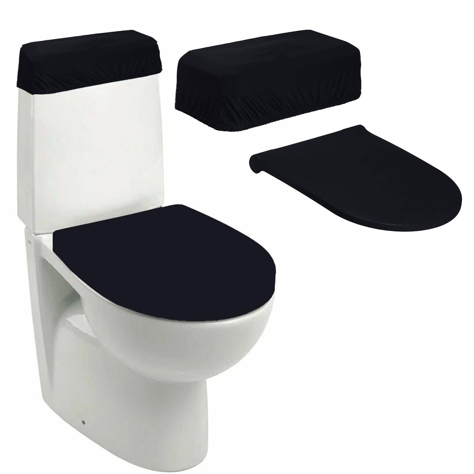 Photo 1 of Toilet Tank and Lid Cover Set, Elastic Stretch Fabric, Black, Fits 16.9-23.6 Inch Lids