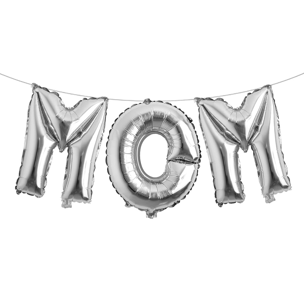 Photo 1 of Mother's Day Balloons Multicolor Mom Balloons Letter Foil Balloons for Mother's Day Themed Party Happy Mother's Day Party Supplies Decorations Party Sets-3 PCS (MOM Silver)