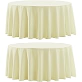 Aocoz Round Tablecloth 2 Pack 108 Inch Ivory Tablecloths Washable Decorative Linen Polyester Table Clothes Cover for Dining Table Banquets Buffet Parties and Wedding