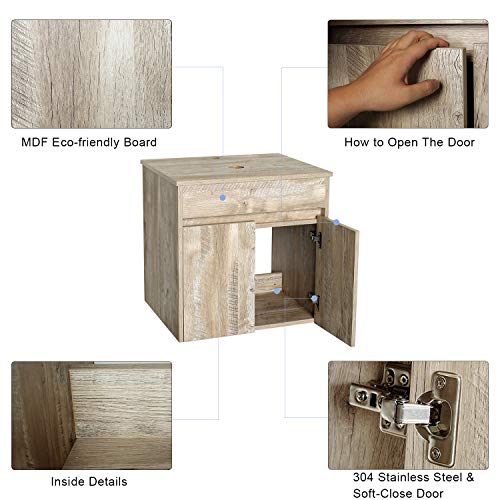 eclife 24” Bathroom Vanity Sink Combo Wall Mounted Natural Vanity Set Ocean Blue Square