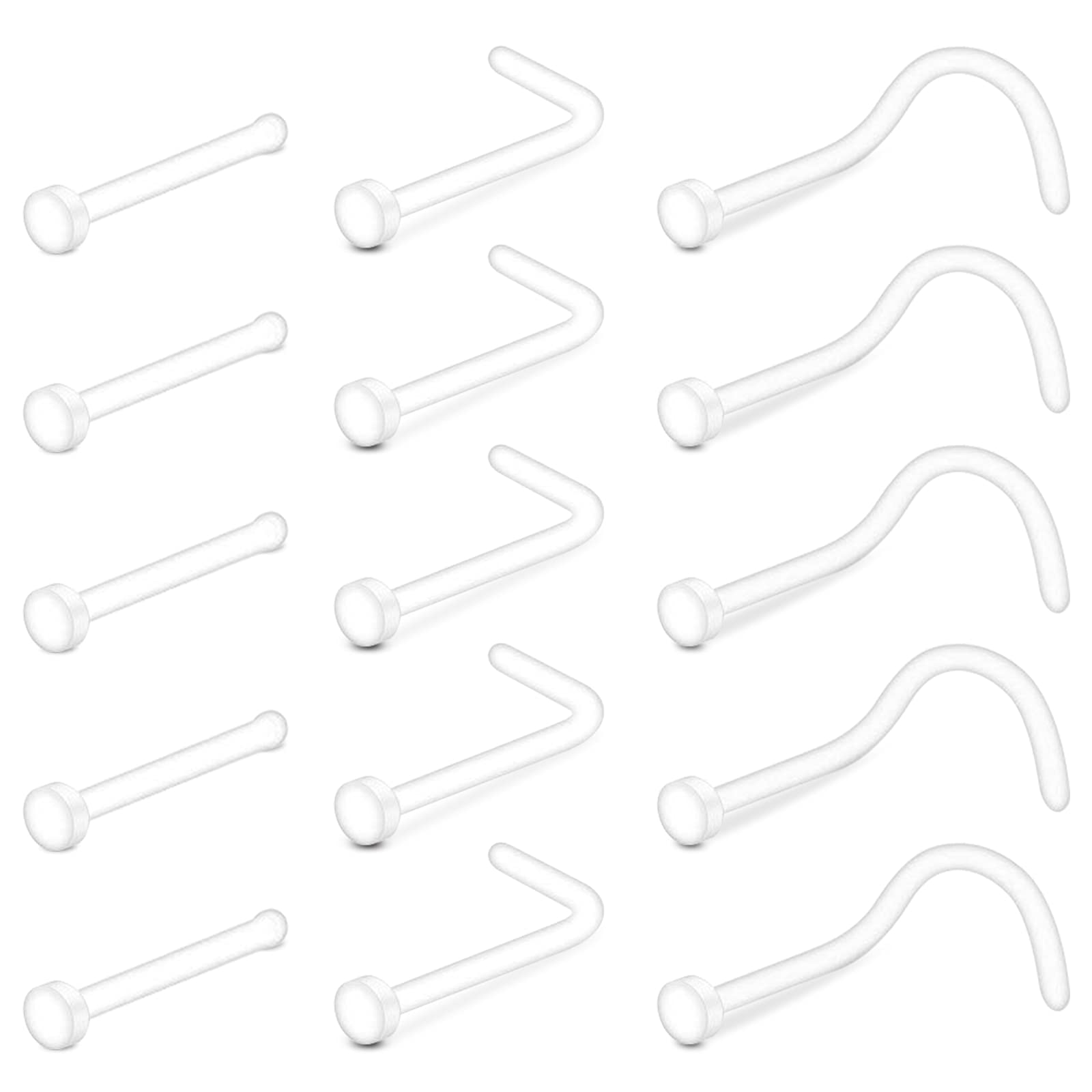 Briana Williams 20G Clear Nose Studs Flat Top Retainer Bioflex L Shape Bone Screw Nose Piercing Jewelry