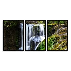 3 Piece Framed Canvas Wall Art for Living Room, Bedroom Waterfall in Deep Forest of Croatia Canvas Prints for Modern Home Decoration Ready to Hang - 16"x24"x3 Panels