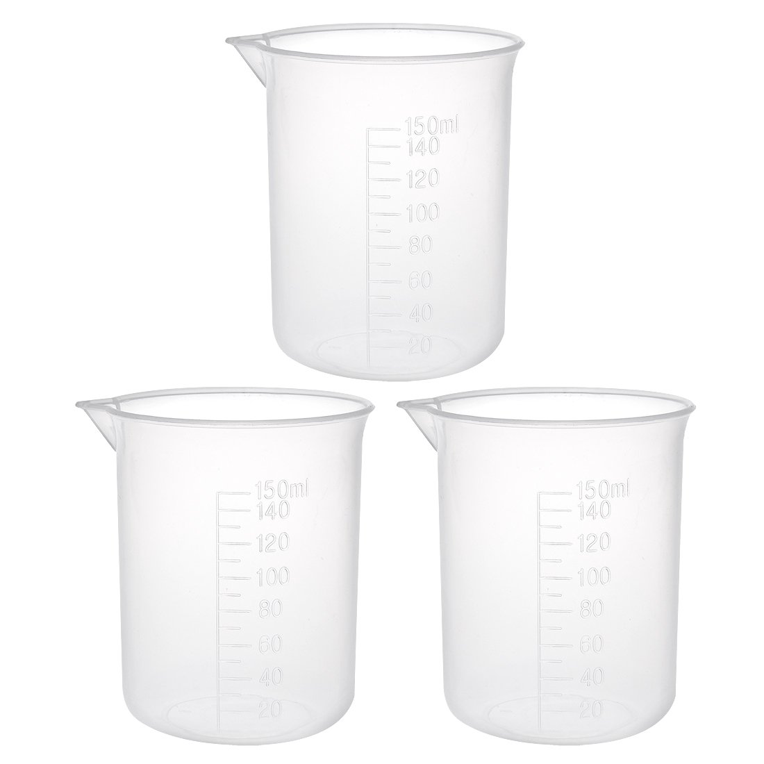 sourcingmap Measuring Cup 150ml PP Plastic Graduated Beaker Transparent for Lab Kitchen Liquids 3pcs