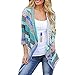Meflying Women Casual 3/4 Sleeve Patchwork Asymmetry Hem Loose Long Cardigan Cardigans Blue