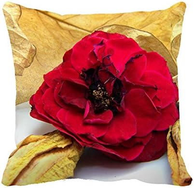 Heavyxias Decorative 18 x 18 Inch Canvas Pillow Cover Cushion Case, Rose With Yellow Leaves