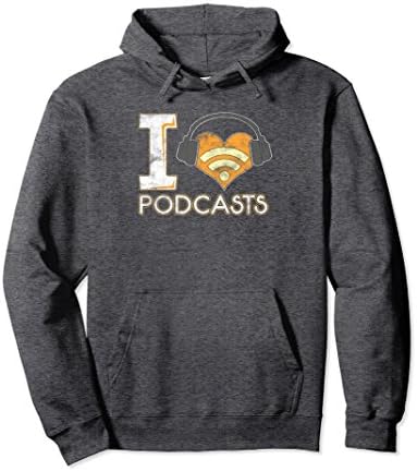 Unisex I Love Podcasts Funny Heart Wearing Earphones Hoodie XL: Dark Heather