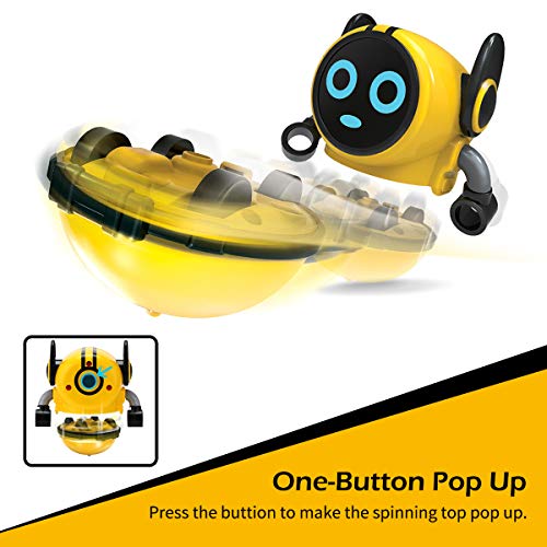 JJRC R7 Novelty Game Toy Spinning Top Robot Battle Gyro Pull Back Car Spinning in Wind Up Gyro Toy for Kids Boys Girls Gifts (Yellow)