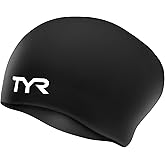 TYR Adult Long Hair Swim Cap - Wrinkle-Free Silicone Athletic Headwear | Long Hair Accommodation | 100% Silicone Construction | Wrinkle-Free Hydrodynamic Fit | Contour Cut Edges