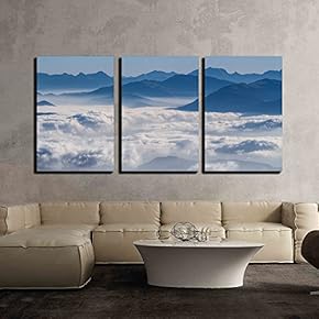 3 Piece Canvas Wall Art - The Sea of Cloud and Mountains - Modern Home Art Stretched and Framed Ready to Hang - 16"x24"x3 Panels