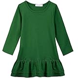 Arshiner Girls Cotton Long Sleeve A-Line Ruffle Hem Dress for School