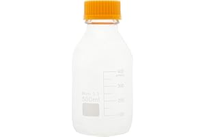 KIGITIK Glass Round Media Storage Bottles, 3.3 Borosilicate Clear Glass With GL45 Screw Cap, for Schools, Home, Lab Reagent Bottle (500ml)