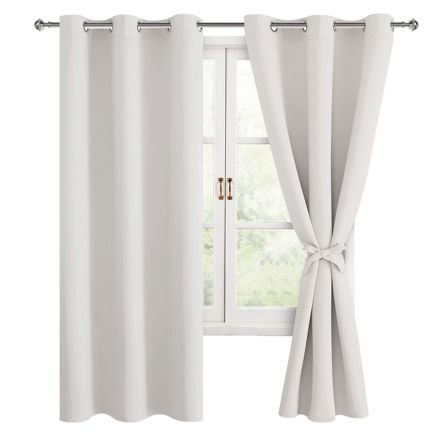 Photo 1 of Hiasan Blackout Curtains for Bedroom, 42 x 63 Inches Length - Thermal Insulated & Light Blocking Window Curtains for Living Room/Kids Room, 2 Drape Panels Sewn with Tiebacks, Ivory