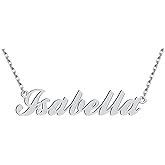 Dancing Wolf Silver Isabella Name Necklace Initial Charm Nameplate Necklaces for Womens Birthday Friendship Jewelry Stainless Steel