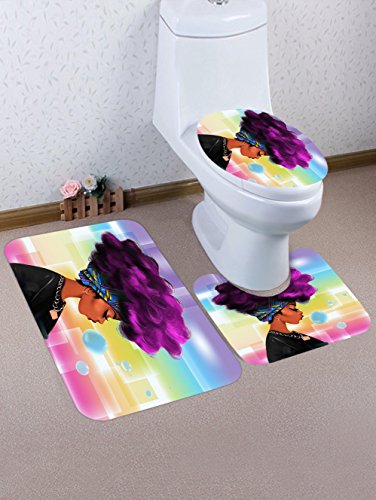 A.Monamour Traditional African Black Women With Purple Afro Hair Print Soft Flannel Cloth Washable Toilet Seat Covers Toilet Lid Covers Cushions Pads Skidproof Bath Mat Rug for Toilet Accessories
