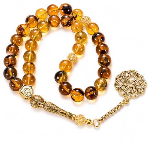 1 pc Amber Tasbih with Certificate, 33 Beads Misbaha for Daily Dhikr and Meditation, Elegant Gift for Men, Husband, Father or Brother, Ramadan, Eid or Birthday Gift with Premium Gift Box