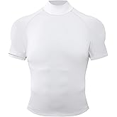 Red Plume Men's Compression Mock Turtleneck Short Sleeve Shirts High Neck Quickly Dry Workout Tops Athletic Running Cycling