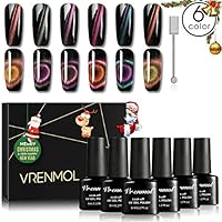 Vrenmol 6 Colors Magnetic 9D Cat Eye Chameleon UV LED Nail Gel Polish Shining Set Nail Art Kit 8ml + Free Magnet Stick