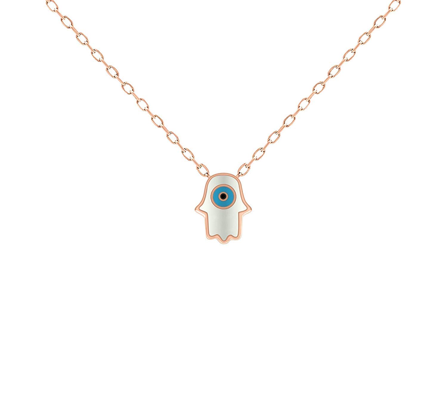 MYSTIC JEWELS By Dalia Necklace with Turkish Eye Pendant 925 Sterling Silver Hand of Fatima and Turkish Eye to Protect You (Rose Gold(Pink))