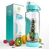 Infusion Pro 32 oz. Fruit Water Bottle Infuser with Insulated Sleeve & Infusion eBook :: Bottom Loading, Large Cage for More Flavor & Pulp Strainer :: Delicious, Healthy Way to Up Your Water Intake