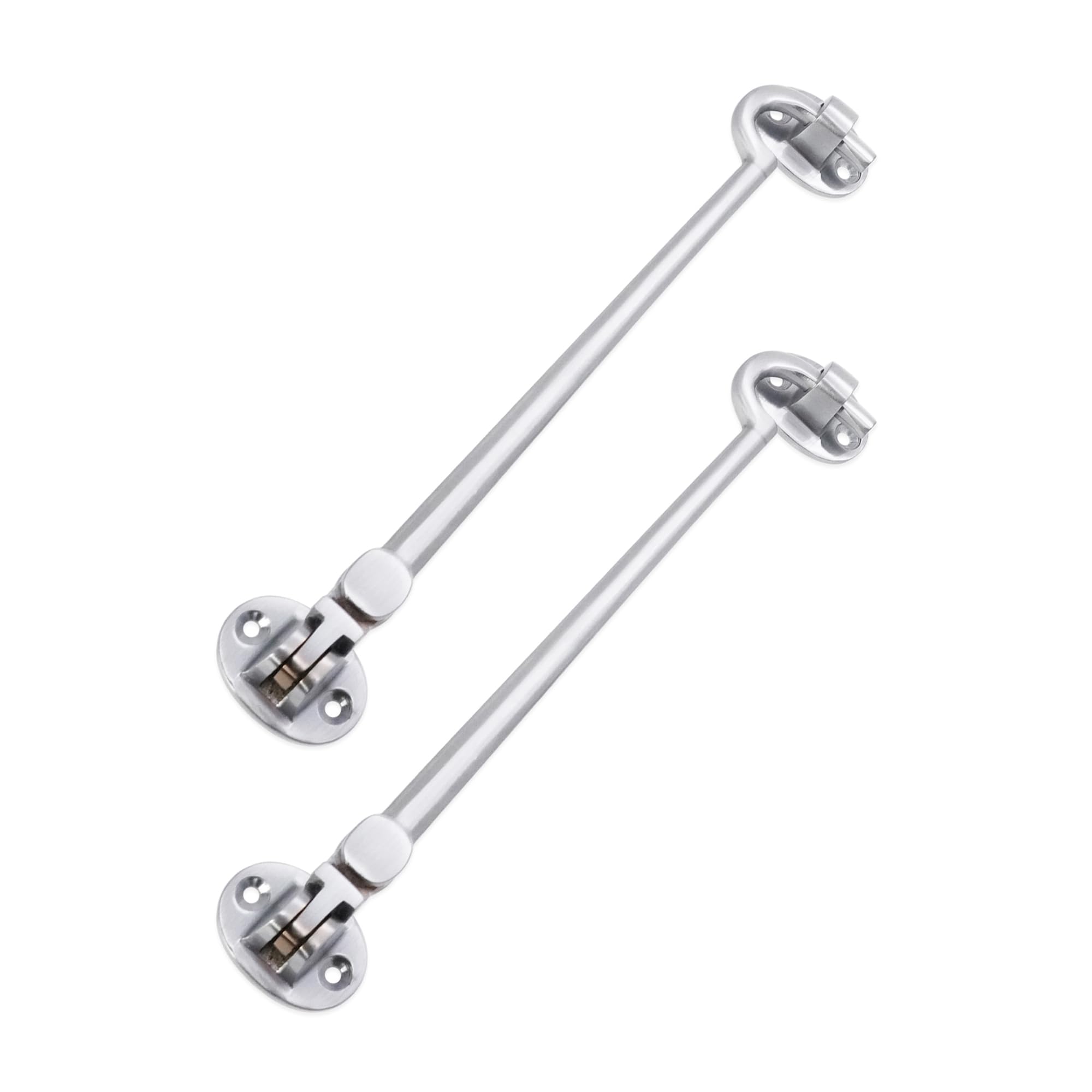 Pack of 2, 8" (200mm) Heavy Duty Brass Cabin Hook & Eye Silent Catch/Latch/Holder/Back Gate/Shed/Patio Door in Various Finishes (Satin Chrome)