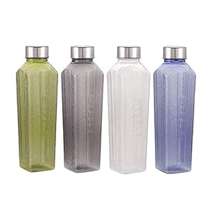 Steelo Squarish Pet Water Bottle, 1 Litre, Set of 4, Color May Vary