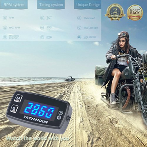 FOUNDOWN LED Tach Hour Meter Backlit Digital Tachometer 2/4 Small Stroke Engines Motorcycle Motocross Outboard Chainsaw ATV Motorbike Snowmobile 35L