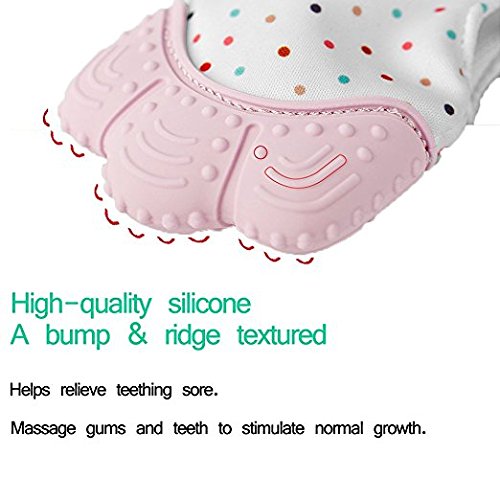 EGLAF Pink Teething Mitten is Teether That Stays on Baby's Hand for Self-Soothing Pain