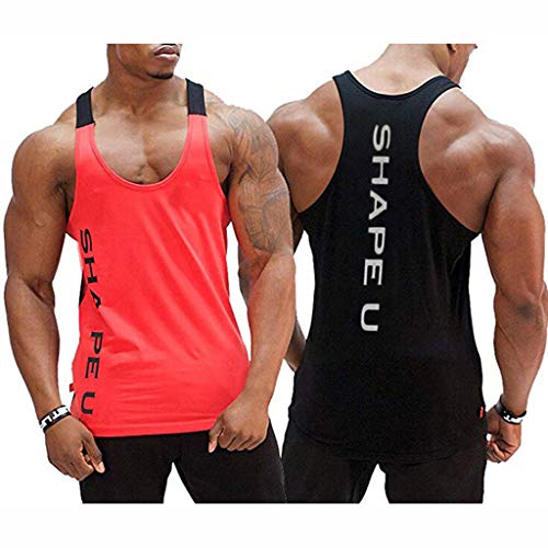 Ximandi Men's Sleeveless Tank Top Tee Shirt Bodybuilding Sport Fitness Vest Red