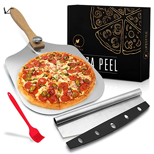 Ignite Lifestyle Pizza Peel Set Pizza Spatula 12"x14" + Pizza Rocker