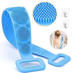 Silicone-Back-Scrubber-for-Shower-Soft-Silicone-Back-Scrubber-Brush-for-Shower-Bathing-Dual-Sided-Silicone-Bath-Body-Brush-Scrubber-with-Massage-Particles-ideal-for-Women-Men-28Inch-Blue Silicone Back Scrubber for Shower, Soft Silicone Back Scrubber Brush for Shower Bathing, Dual Sided Silicone Bath Body…