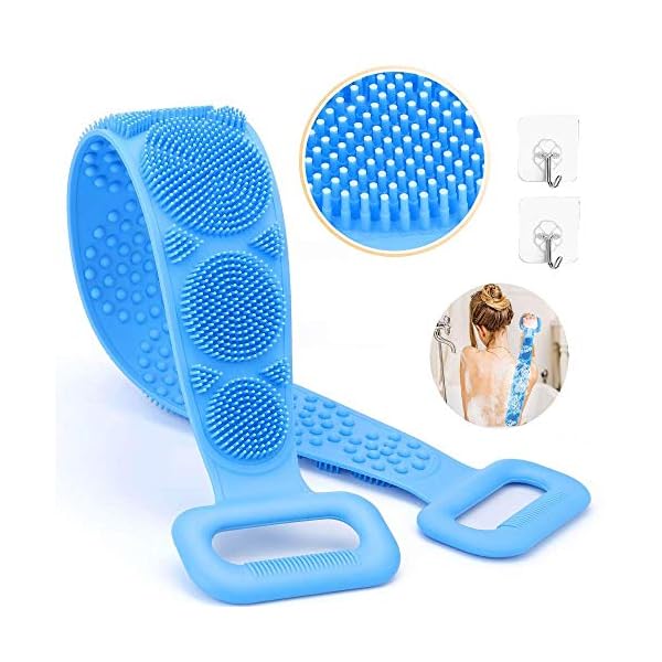 Silicone-Back-Scrubber-for-Shower-Soft-Silicone-Back-Scrubber-Brush-for-Shower-Bathing-Dual-Sided-Silicone-Bath-Body-Brush-Scrubber-with-Massage-Particles-ideal-for-Women-Men-28Inch-Blue Silicone Back Scrubber for Shower, Soft Silicone Back Scrubber Brush for Shower Bathing, Dual Sided Silicone Bath Body…