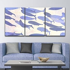 3 Panel Canvas Wall Art - Mystical Purple Fish - Giclee Print Gallery Wrap Modern Home Art Ready to Hang - 16"x24" x 3 Panels