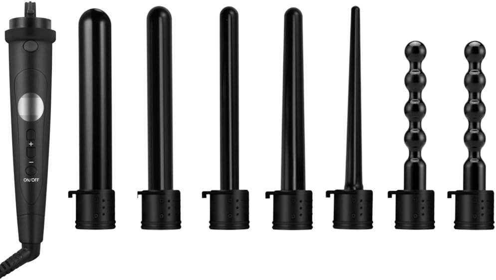 Curling Iron Wand Set 7 in 1 Hair Curler with 7 Interchangeable Ceramic Barrel Wand Curling Iron - Dual Voltage Hair Wand Set with Glove and Travel Bag